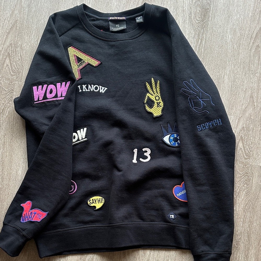Scotch & Soda Black Sweatshirt with Colorful Embroidered Patches